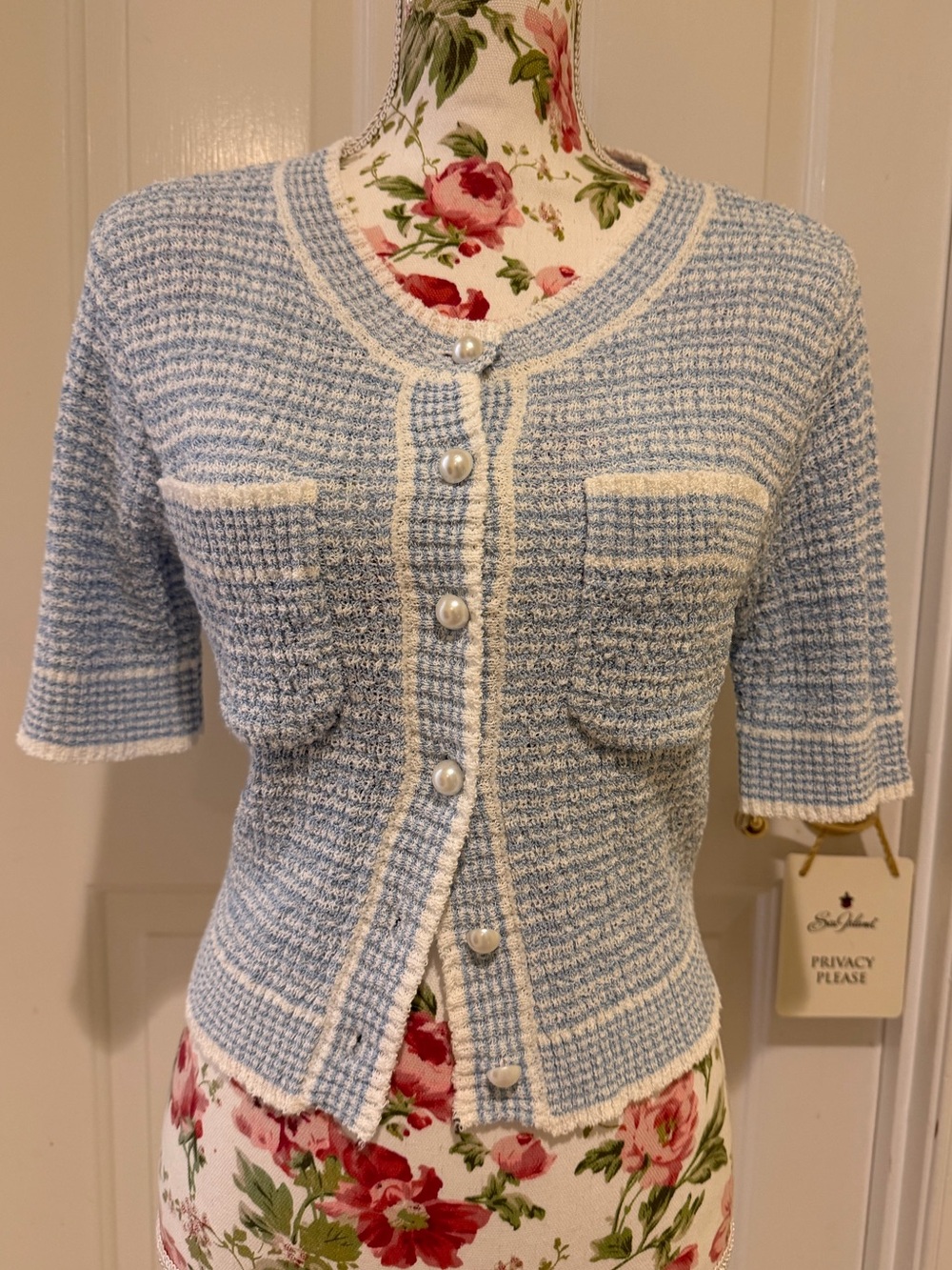 Chicwish blue white short sleeve cardigan